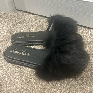 Fluffy Black Faux Fur Sandal from Lauren Lorraine - Size 10 New in Box